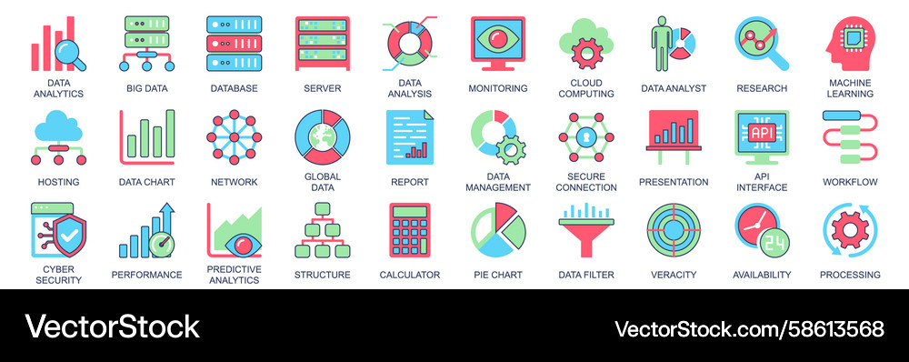 Data Analytics Icon Set - Flat Style Vector Image
