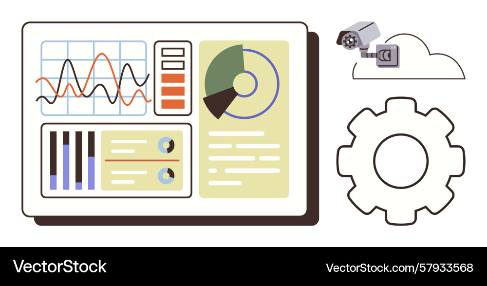 Data dashboard with graphs surveillance cameras Data dashboard with graphs surveillance cameras Vector Image