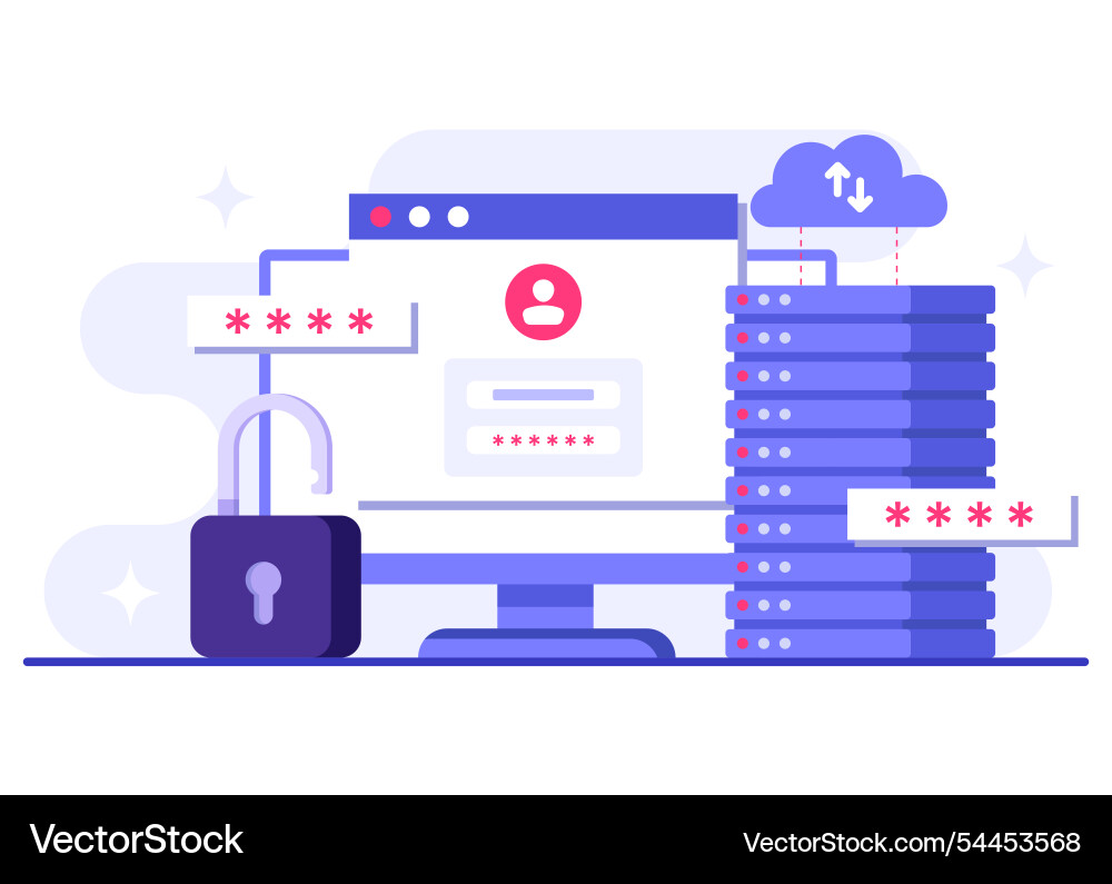 Database protection cyber security data center Database protection cyber security data center Vector Image
