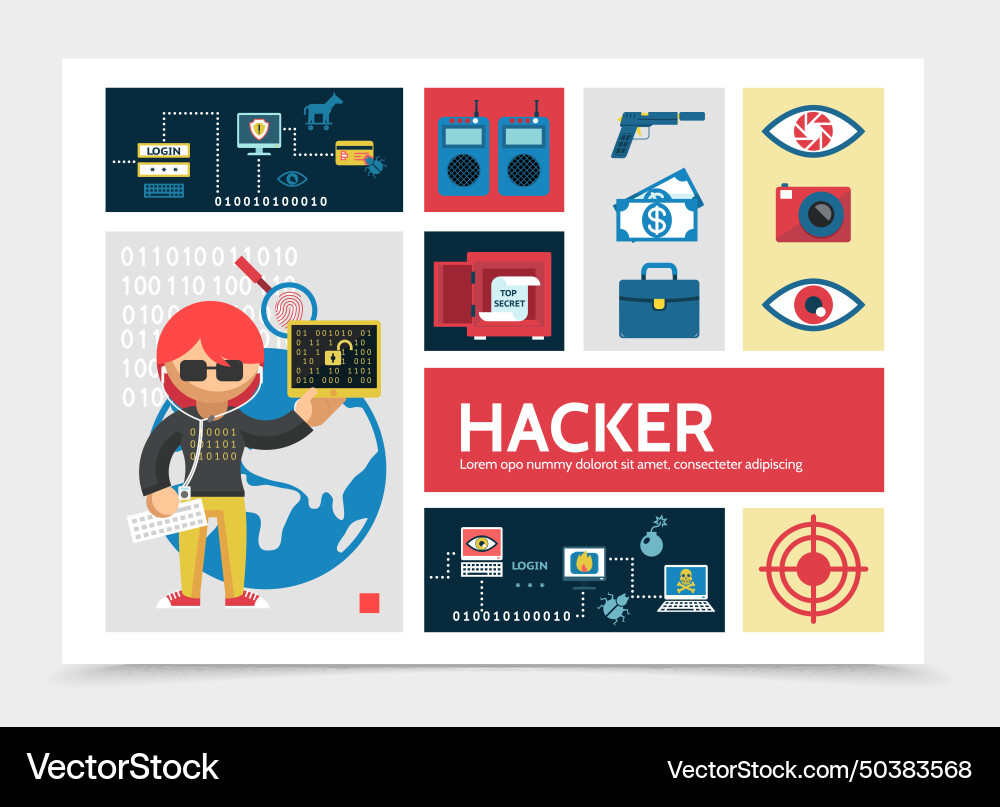 Flat hacker activity infographic template Flat hacker activity infographic template vector image