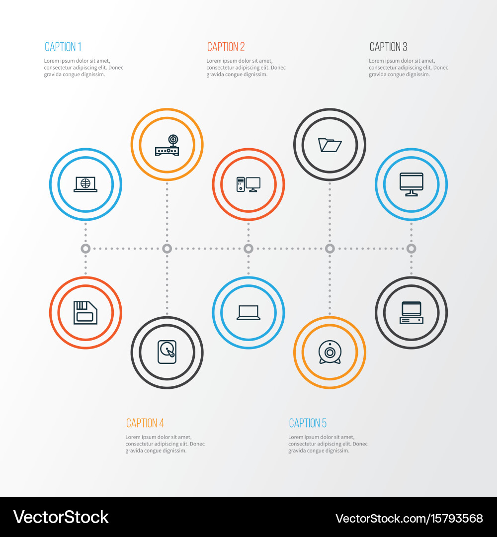 Hardware outline icons set collection of modem vector image