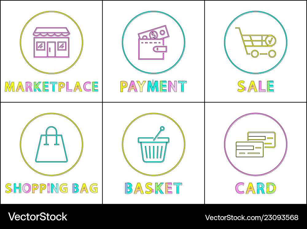Online shopping buttons round linear templates set Online shopping buttons round linear templates set vector image