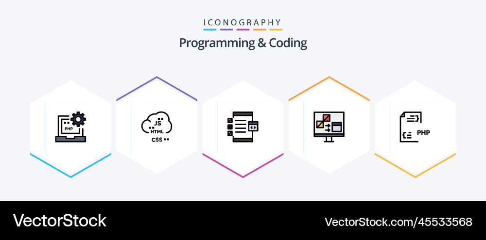 Programming and coding 25 filledline icon pack vector image