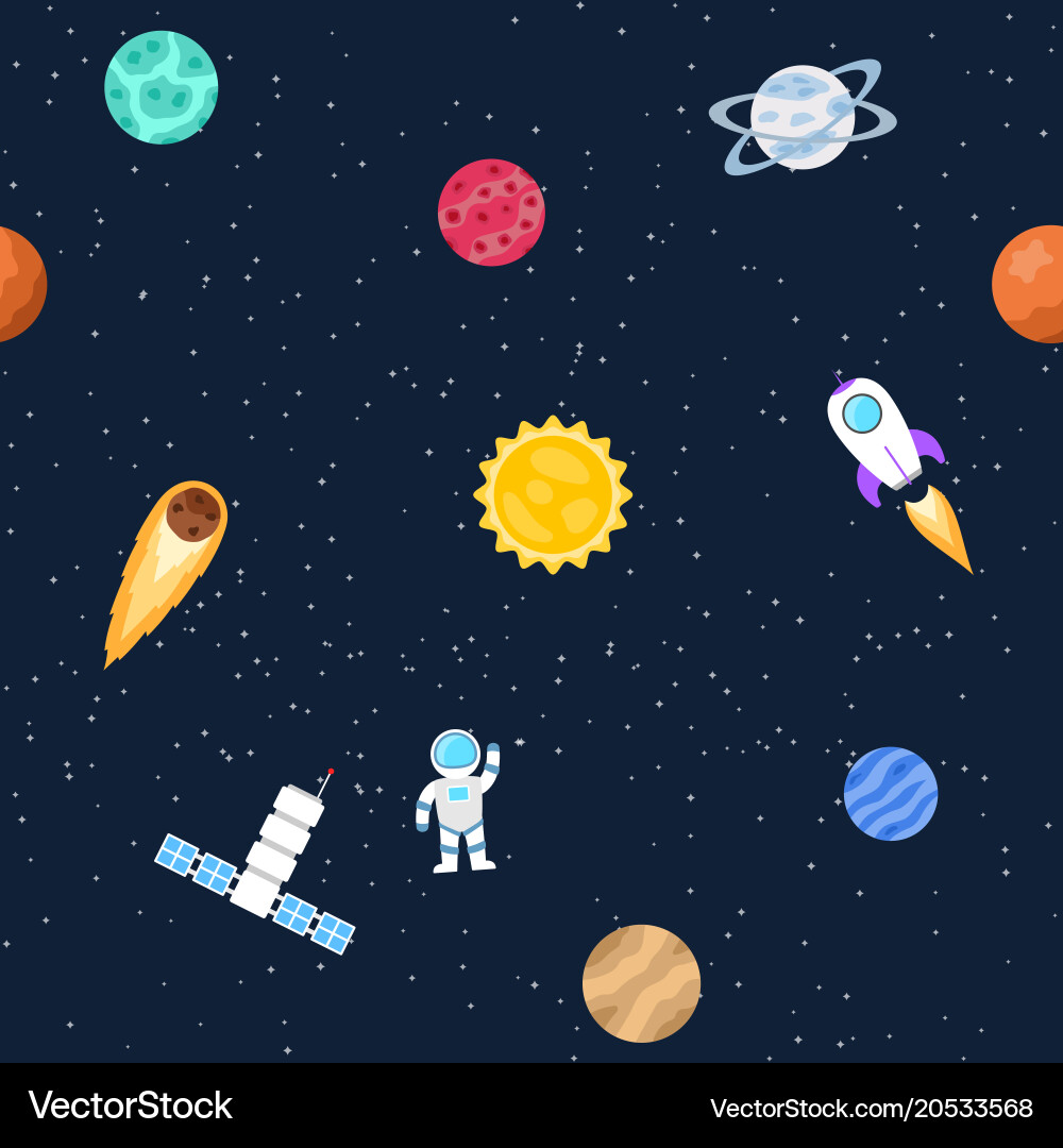 Seamless background of space objects planets Vector Image