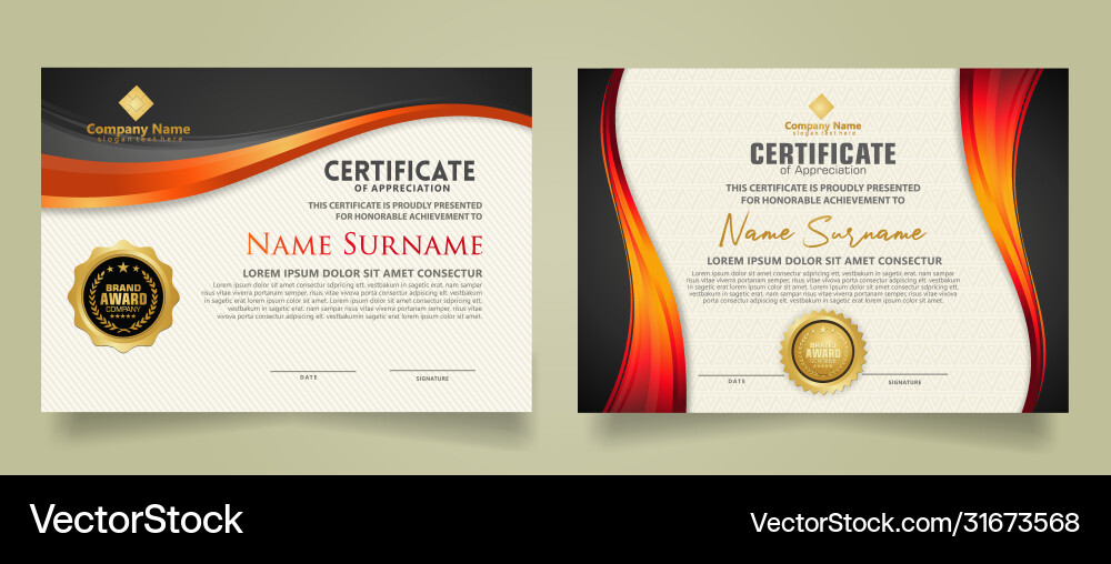 Set modern certificate template with flow lines Set modern certificate template with flow lines Vector Image