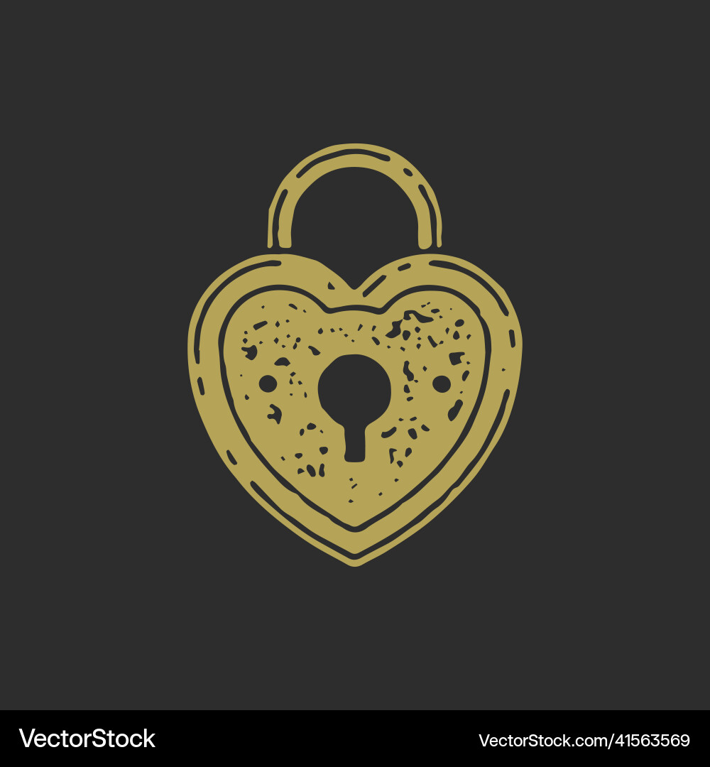Antique hanged lock with loop and keyhole in heart Antique hanged lock with loop and keyhole in heart vector image