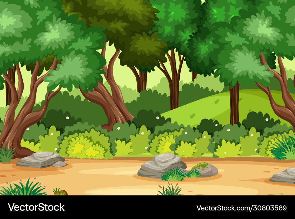 Background scene with many trees in park Vector Image