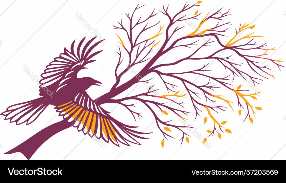 Bird on abstract tree branch with autumnal colors vector image