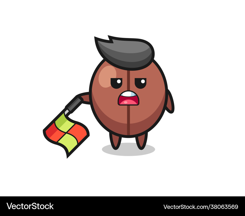 Coffee bean character as line judge hold flag Coffee bean character as line judge hold flag vector image