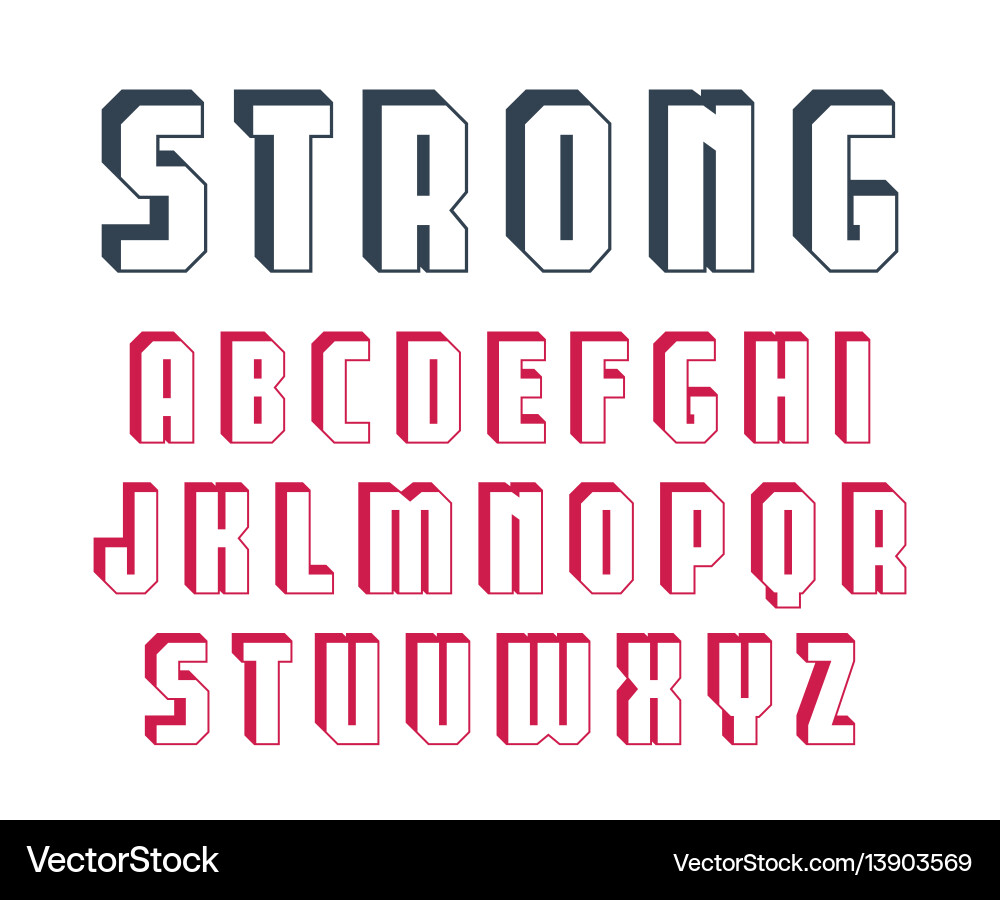 Decorative sanserif font with effect of volume vector image