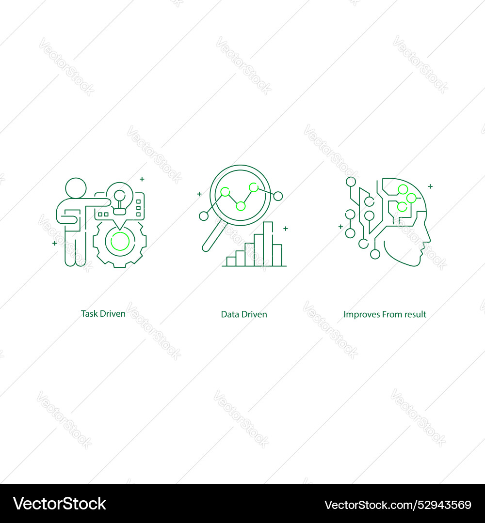 Machine learning in ai icons with editable stroke vector image