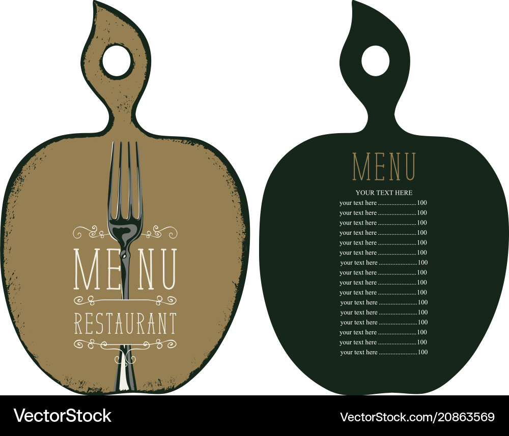 Menu in the form of cutting board with fork Menu in the form of cutting board with fork vector image