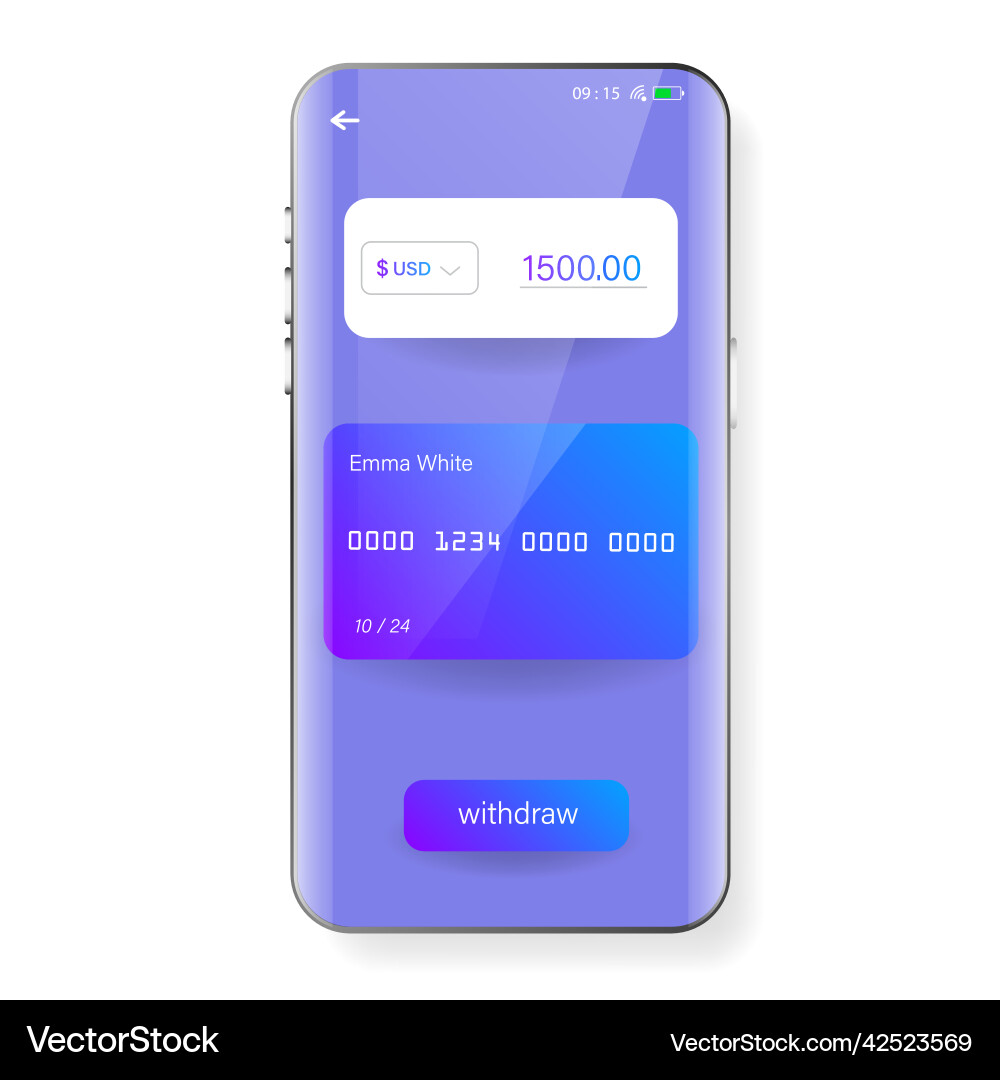 Mobile banking app user interface withdraw vector image