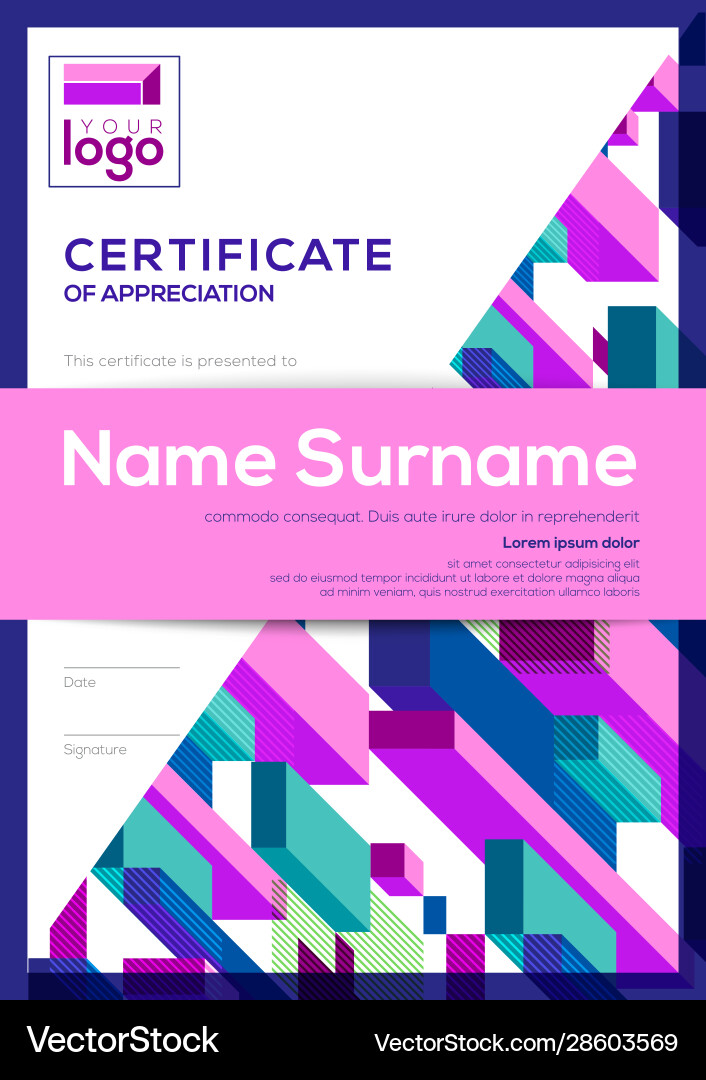Modern Certificate Template - Abstract Cube vector image