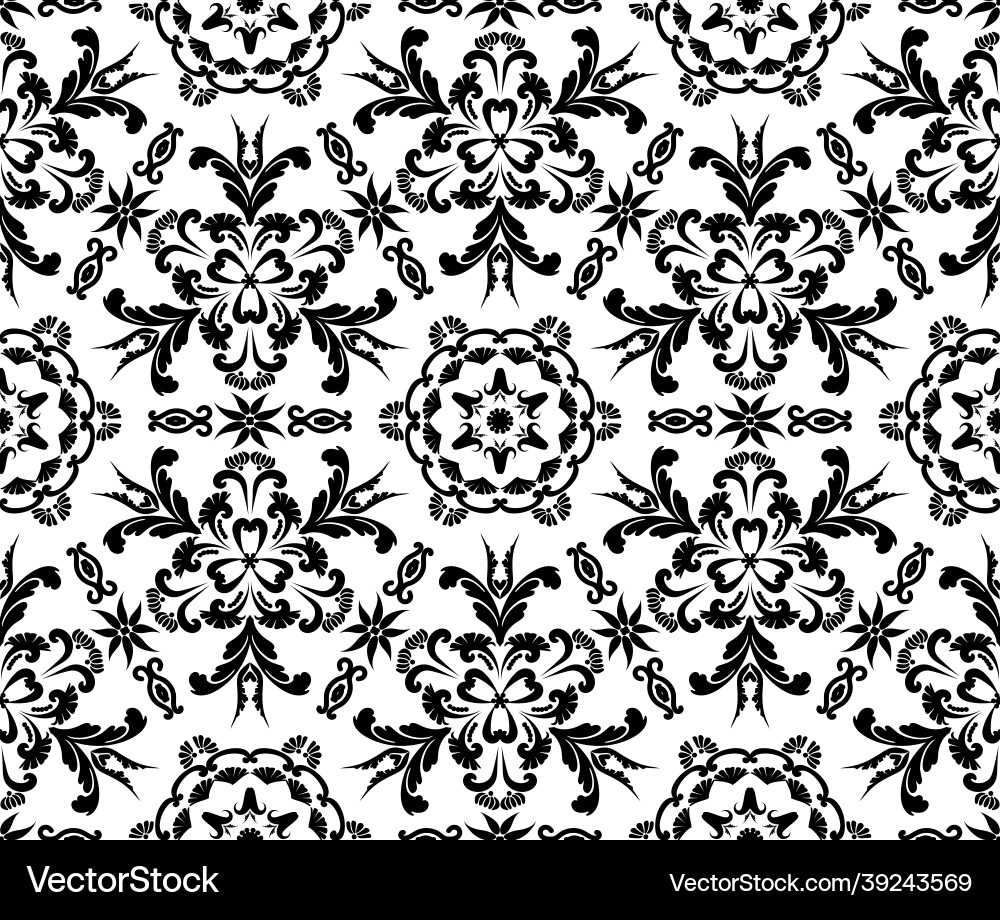 Seamless vintage pattern with vignettes and flower Vector Image