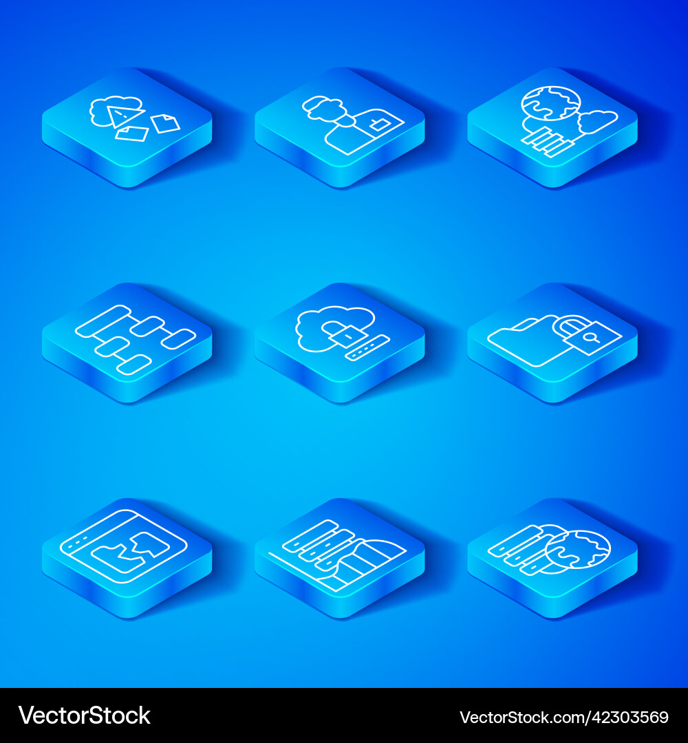 Set line broken file cloud computing lock server Set line broken file cloud computing lock server vector image