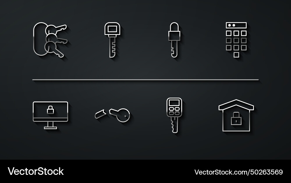 Set line bunch of keys lock on computer monitor Set line bunch of keys lock on computer monitor vector image