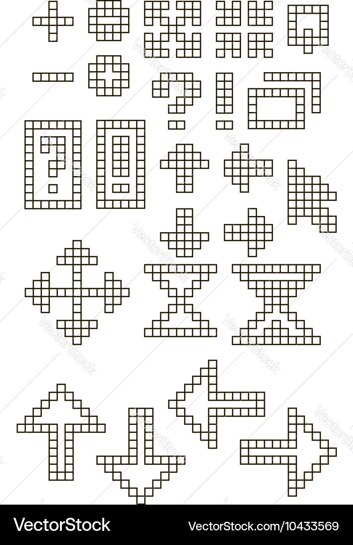 Set of different pixel cell font symbols vector image