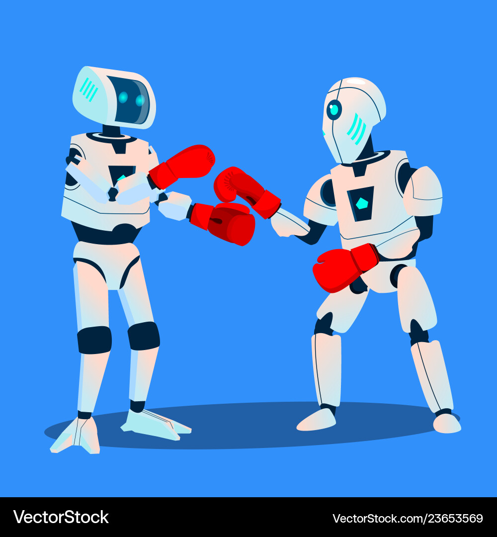Two robots are boxing on ring isolated Two robots are boxing on ring isolated vector image