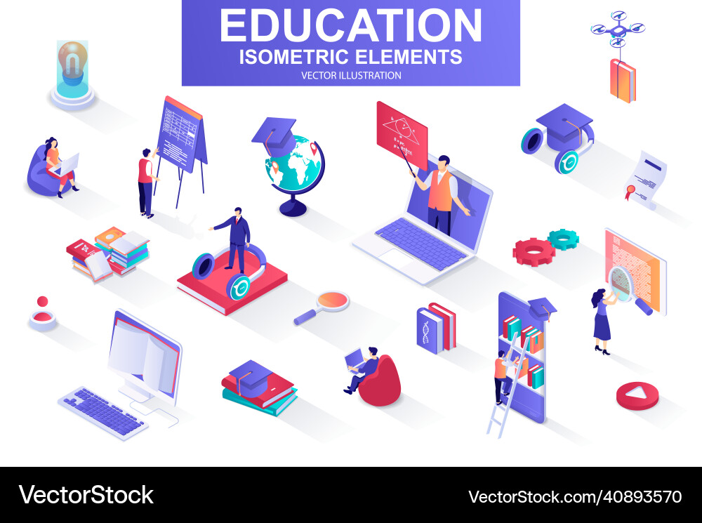 Education bundle of isometric elements vector image