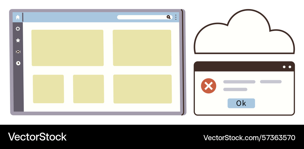 Error message on web browser with cloud storage Error message on web browser with cloud storage vector image