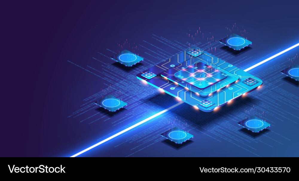 Futuristic Quantum Microchip Processor vector image
