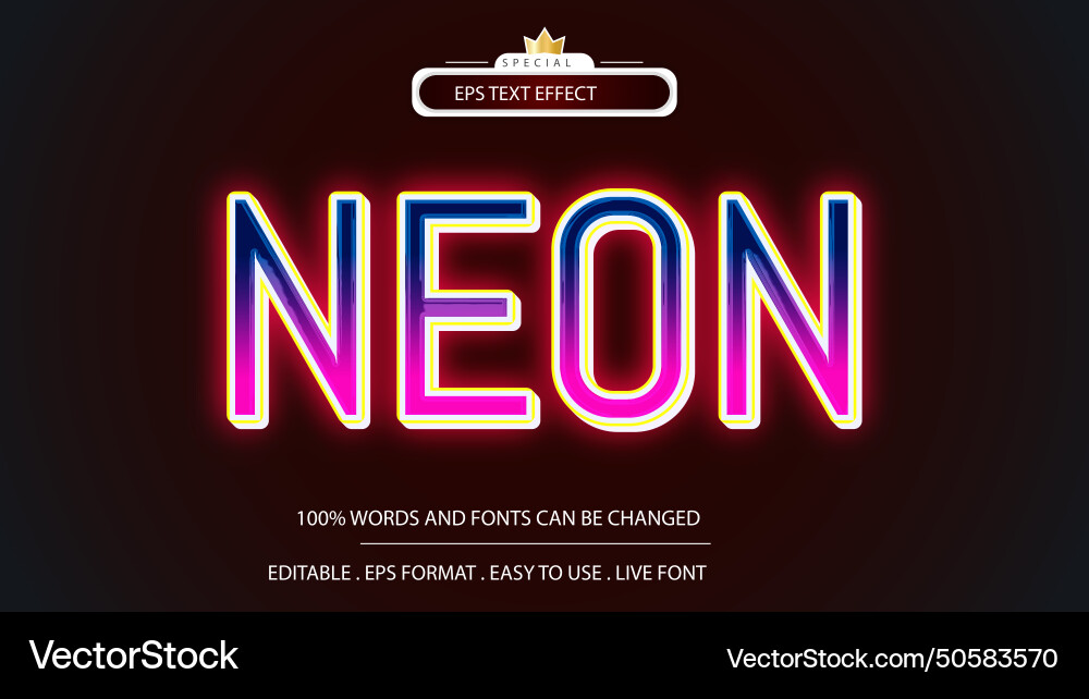 Neon text effect editable Neon text effect editable vector image
