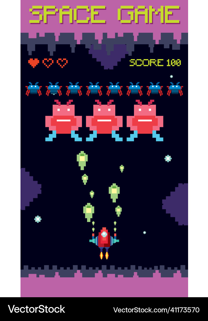 Retro pixel space game interface Retro pixel space game interface vector image