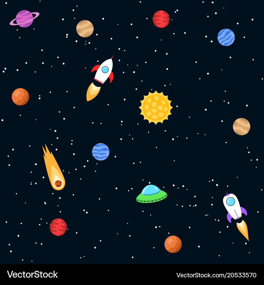 Seamless background of space objects planets Vector Image