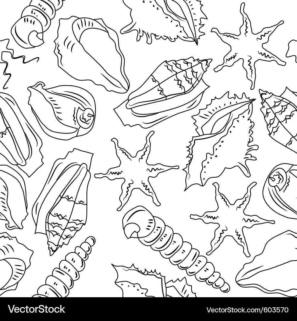 Seamless background with different shells vector image