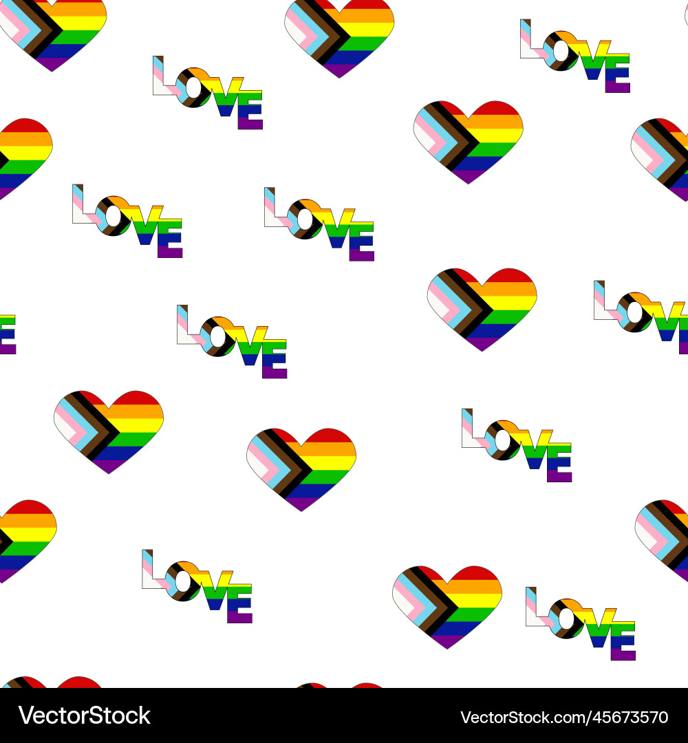 Seamless pattern with new lgbt flag hearts text Vector Image