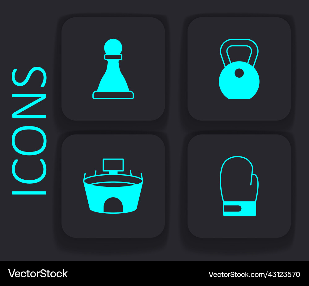 Set boxing glove chess weight and stadium icon Set boxing glove chess weight and stadium icon vector image
