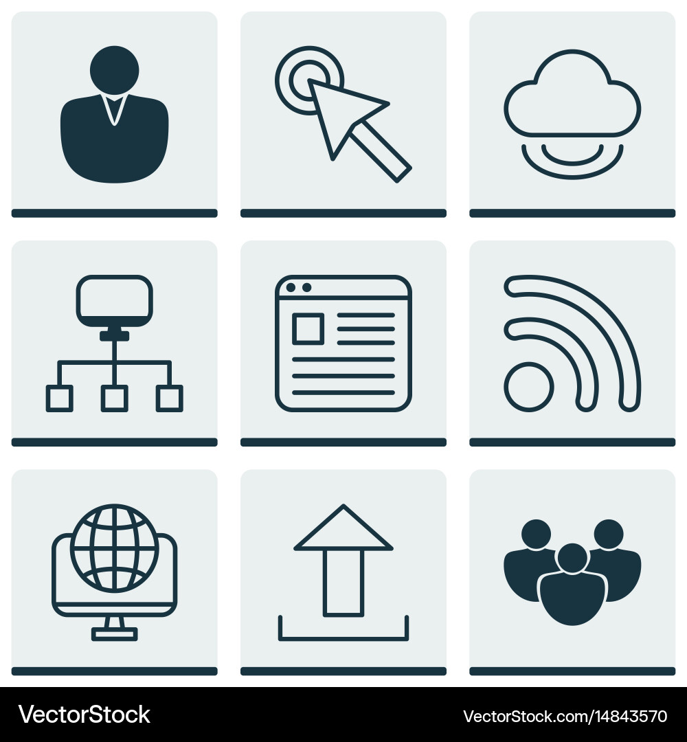 Set of 9 internet icons includes cursor tap vector image