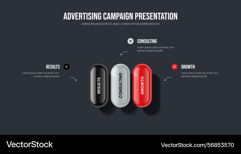 Visual visualization three option diagram slide Visual visualization three option diagram slide Vector Image