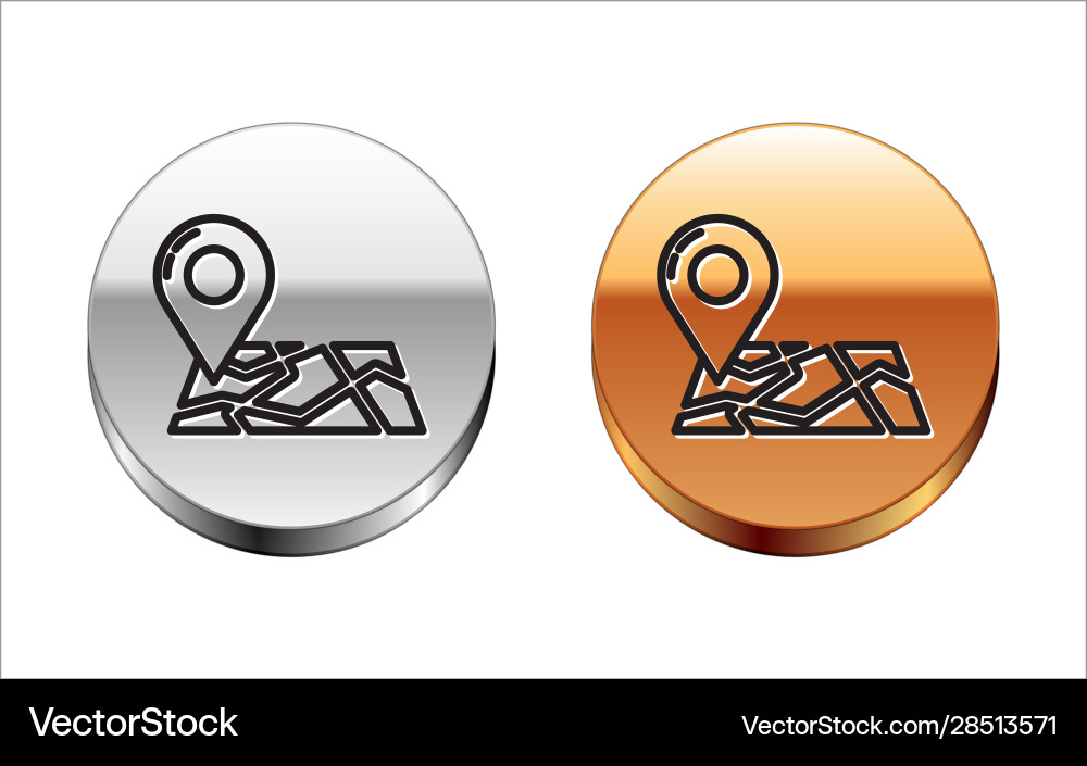 Black line folded map with location marker icon Black line folded map with location marker icon vector image