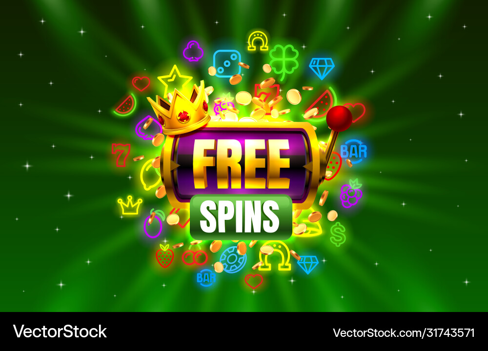 Casino free spins slots neon icons golden slot Casino free spins slots neon icons golden slot vektorbild