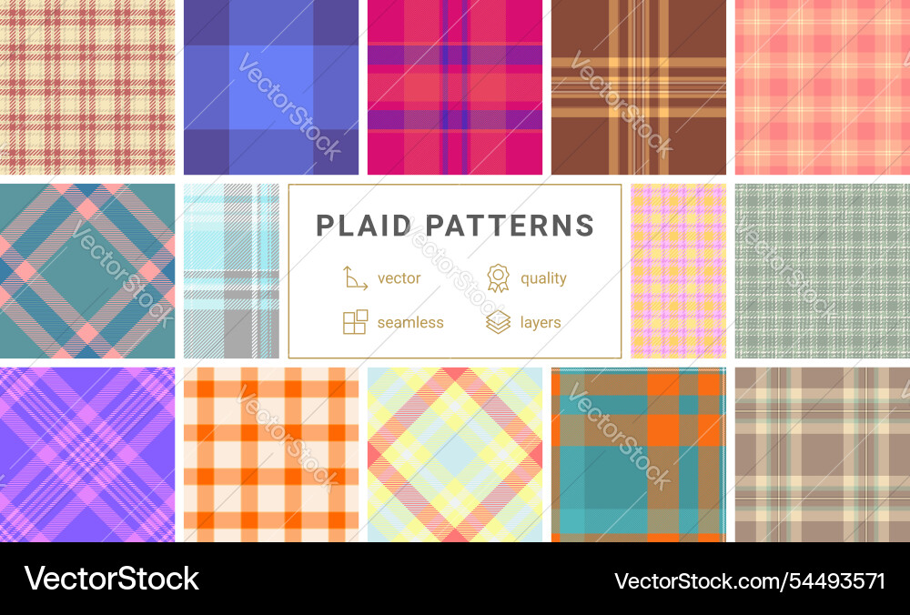 Checkered plaid patterns in a colorful collection Vector Image