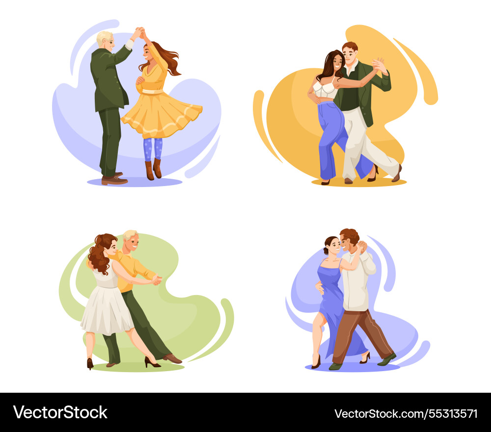 Couples dancing in various styles on abstract Couples dancing in various styles on abstract Vector Image