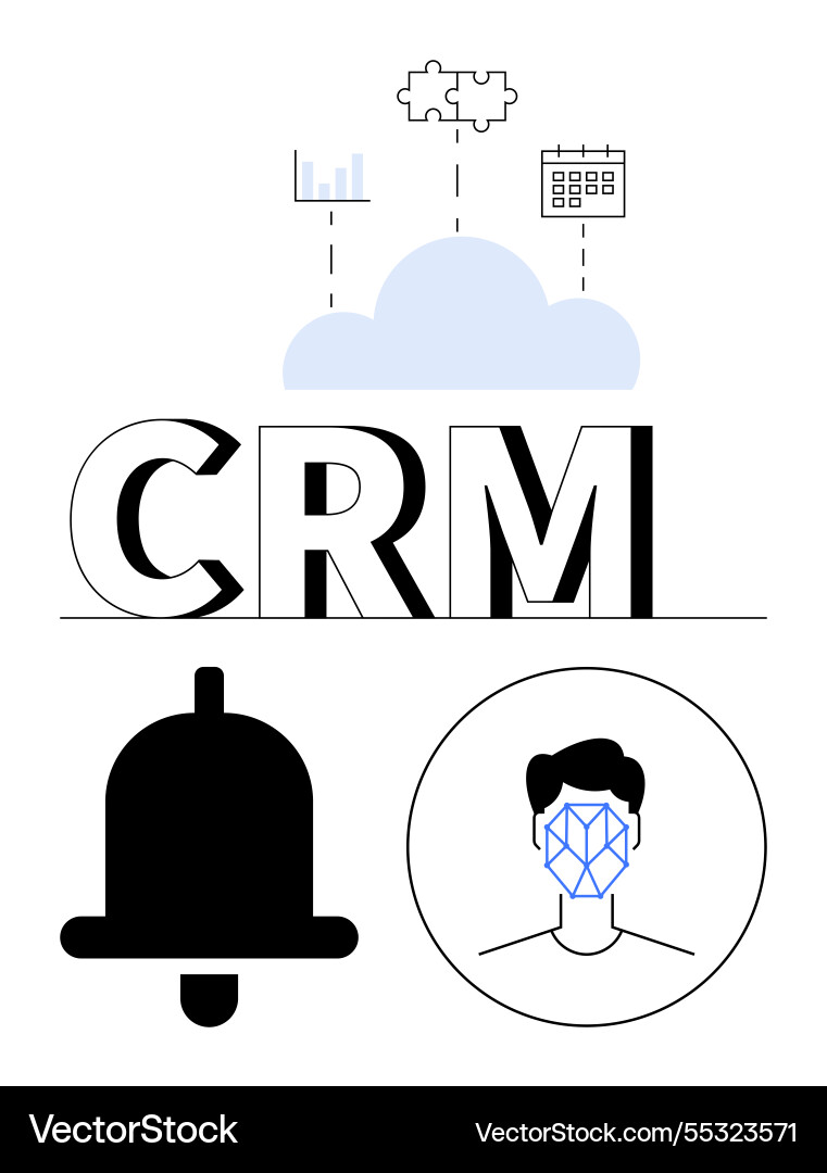 Crm concept with cloud integration notification Crm concept with cloud integration notification Vector Image