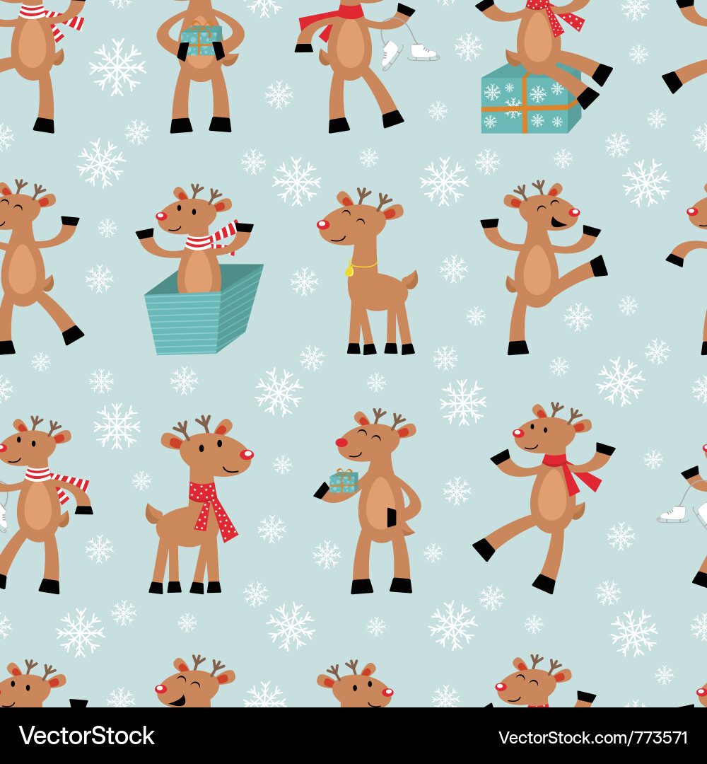 Cute Reindeer Seamless Pattern Vector Image