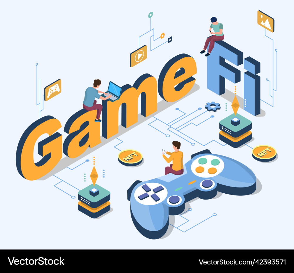 Gamefi concept blockchain game 3d Gamefi concept blockchain game 3d vector image