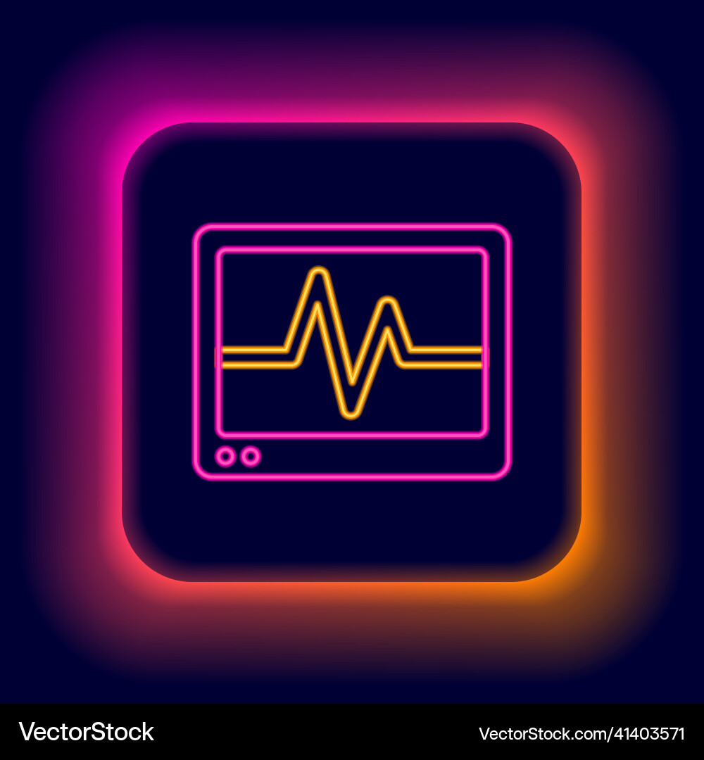 Glowing neon line computer monitor with cardiogram Vector Image