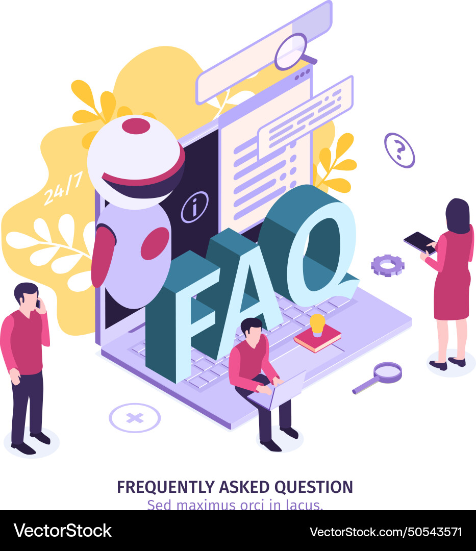 Isometric faq support composition Isometric faq support composition vector image