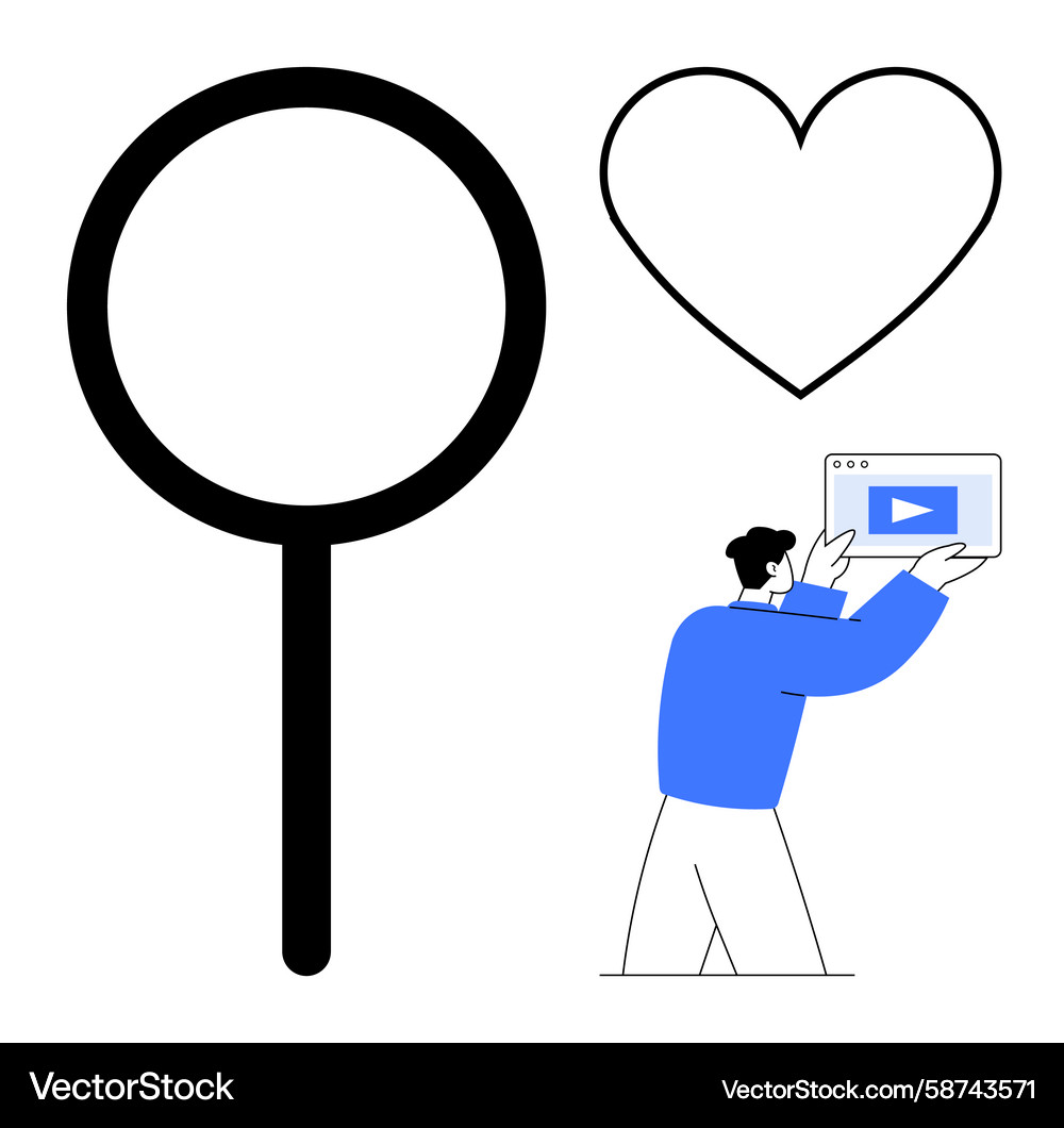 Man with Video Tab & Magnifier Vector Image