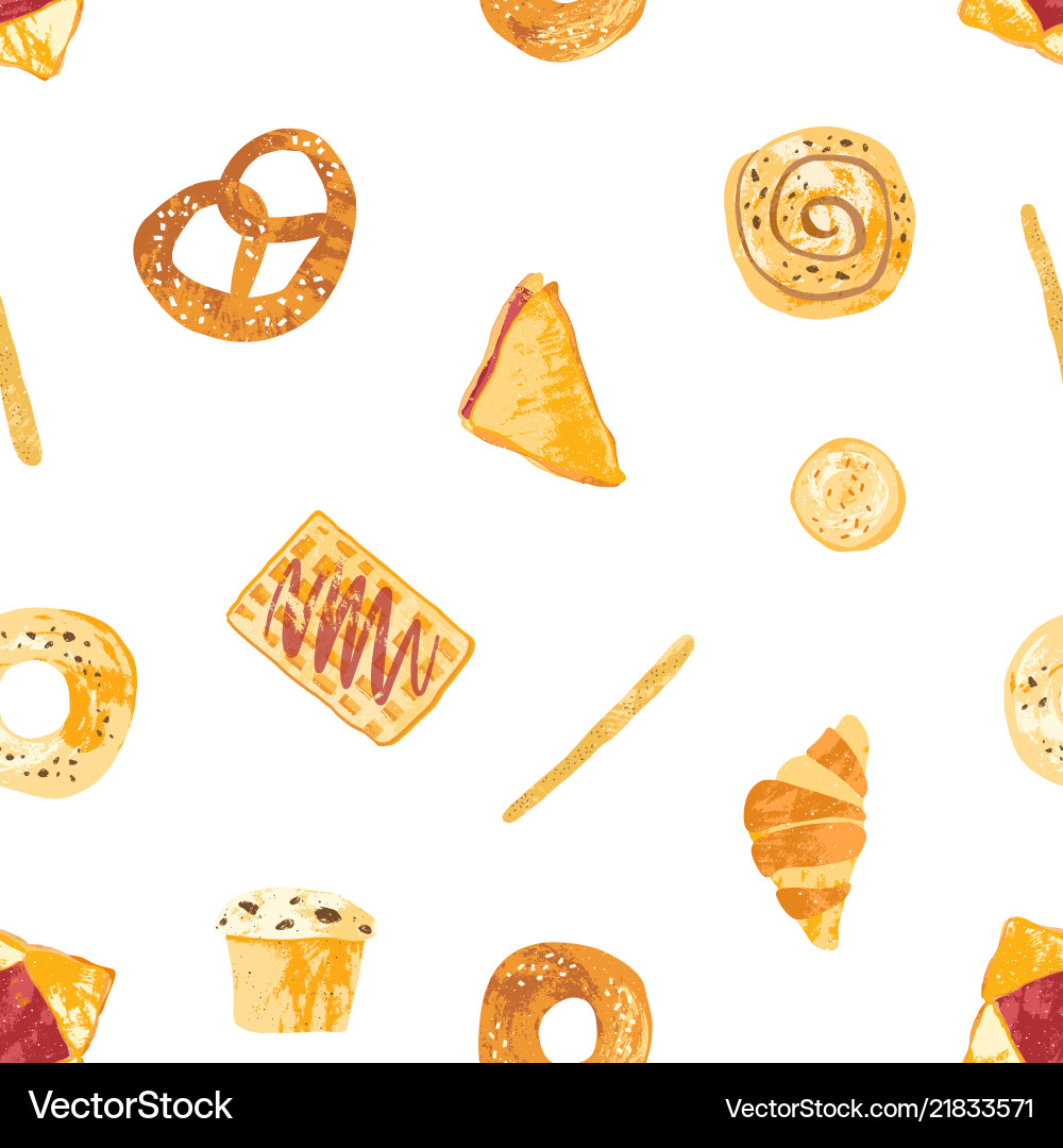 Seamless pattern with appetizing breads baked Seamless pattern with appetizing breads baked vector image