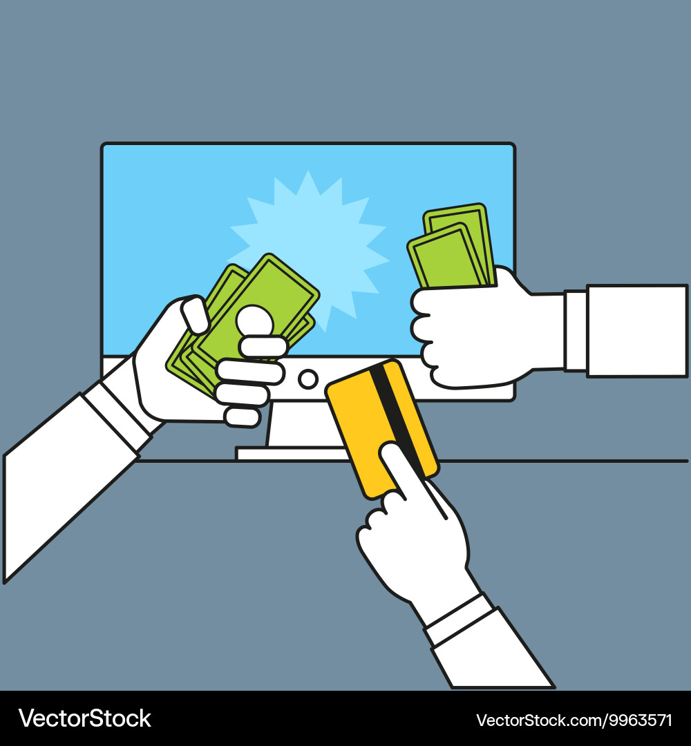Shopping via internet connection simple line Vector Image