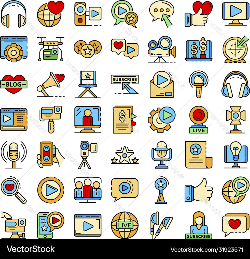 Vlog icon set line color Vector Image