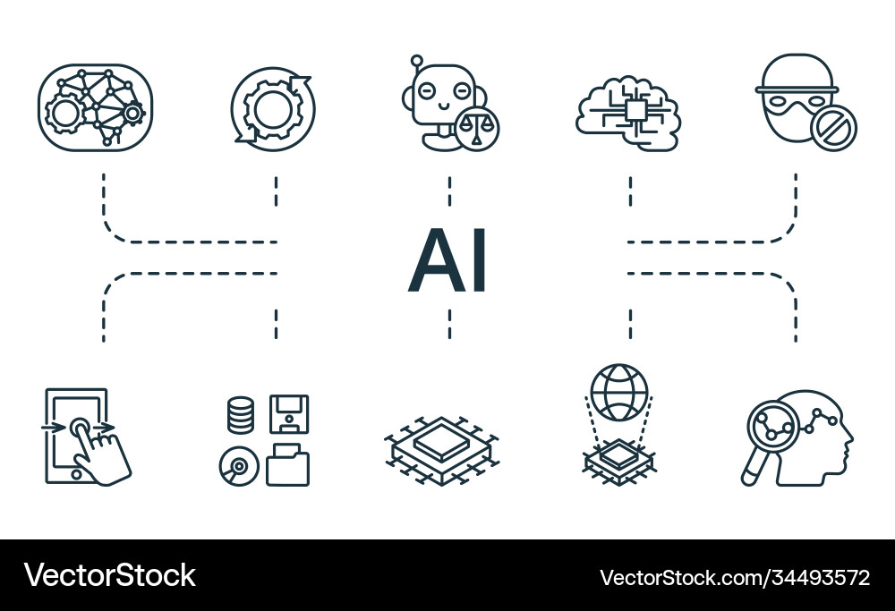 Ai icon set collection contain digital computer Ai icon set collection contain digital computer vector image