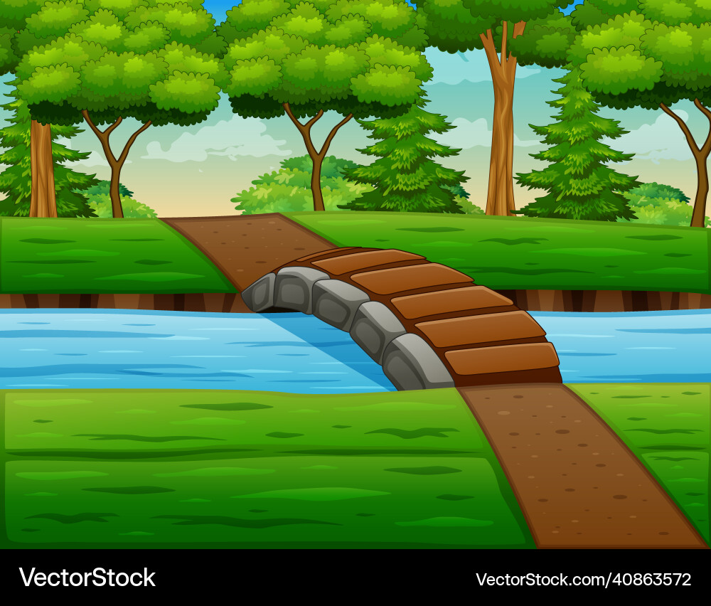 Background scene with river bridge and trees vector image