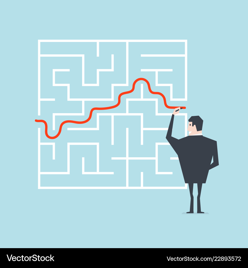 Businessman Finding Exit from Maze Vector Image